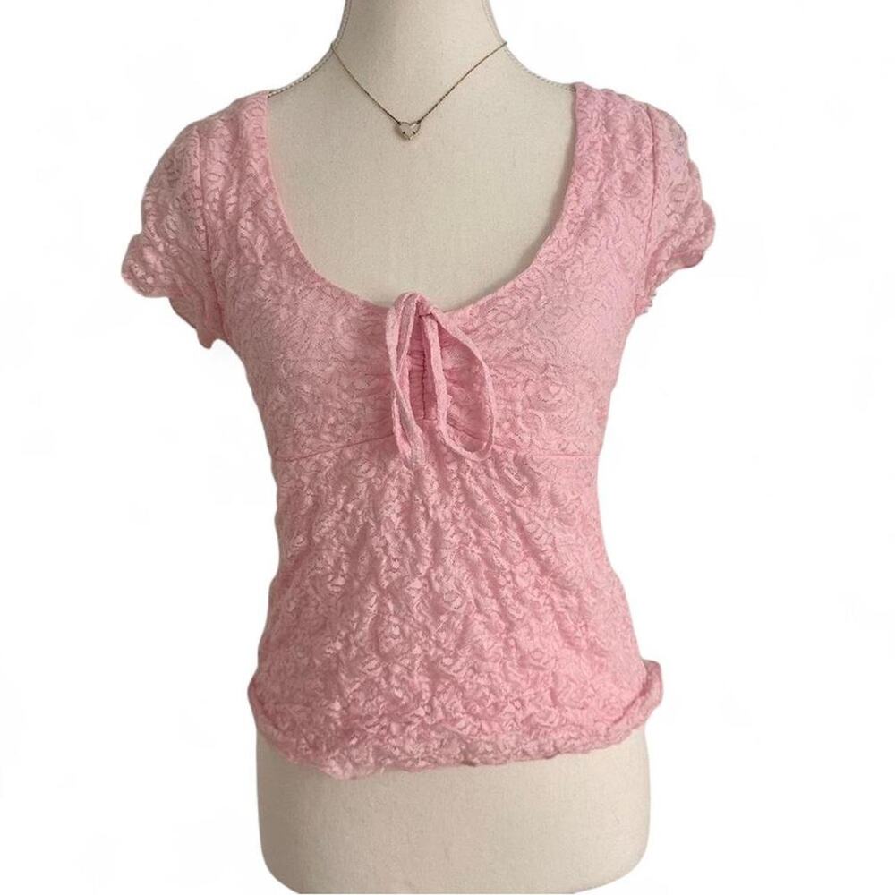 Pink Y2K Coquette Lace Short Sleeve Top size XL